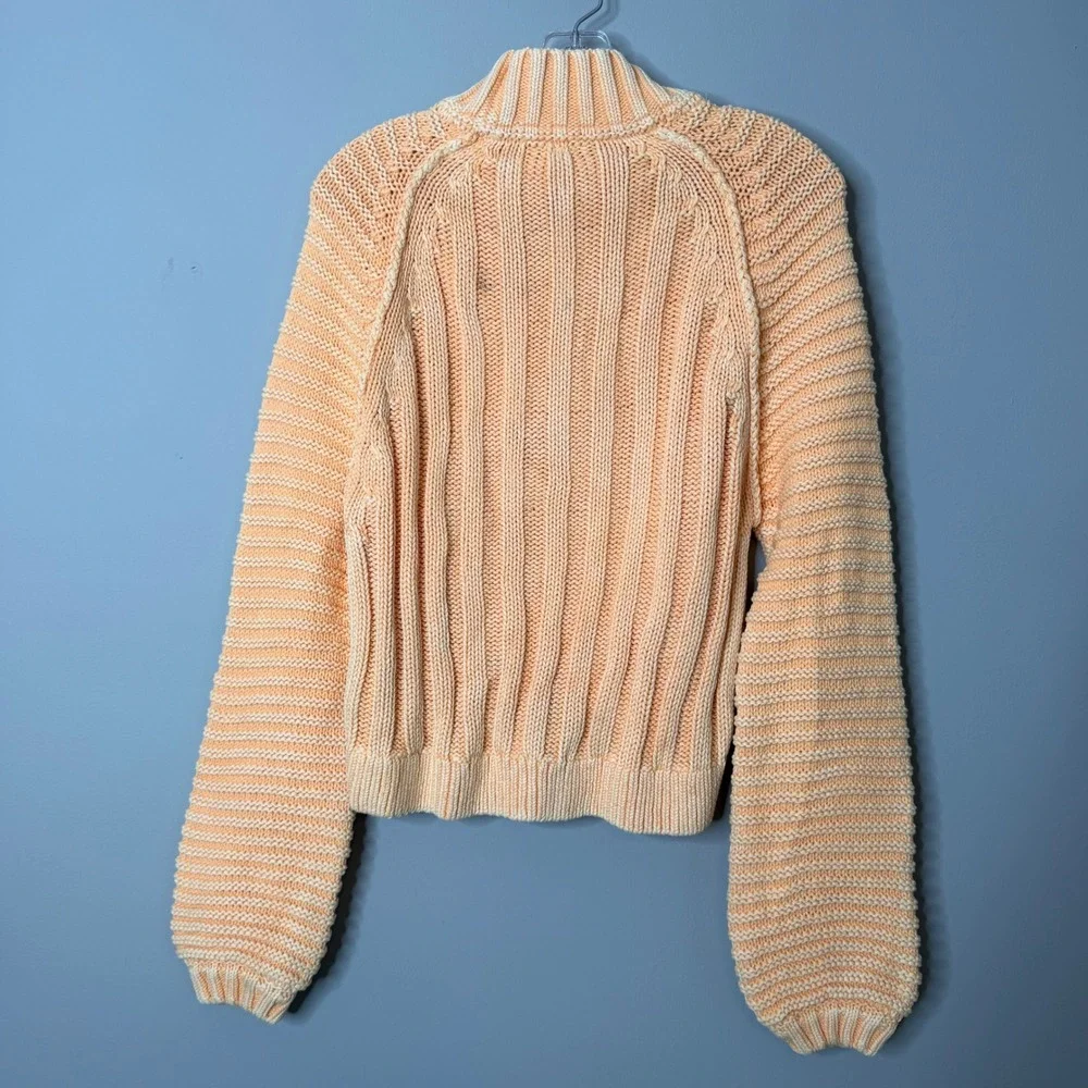 Free People Sweater Womens XS Orange Sweetheart Ribbed Chunky Mock Neck Relaxed